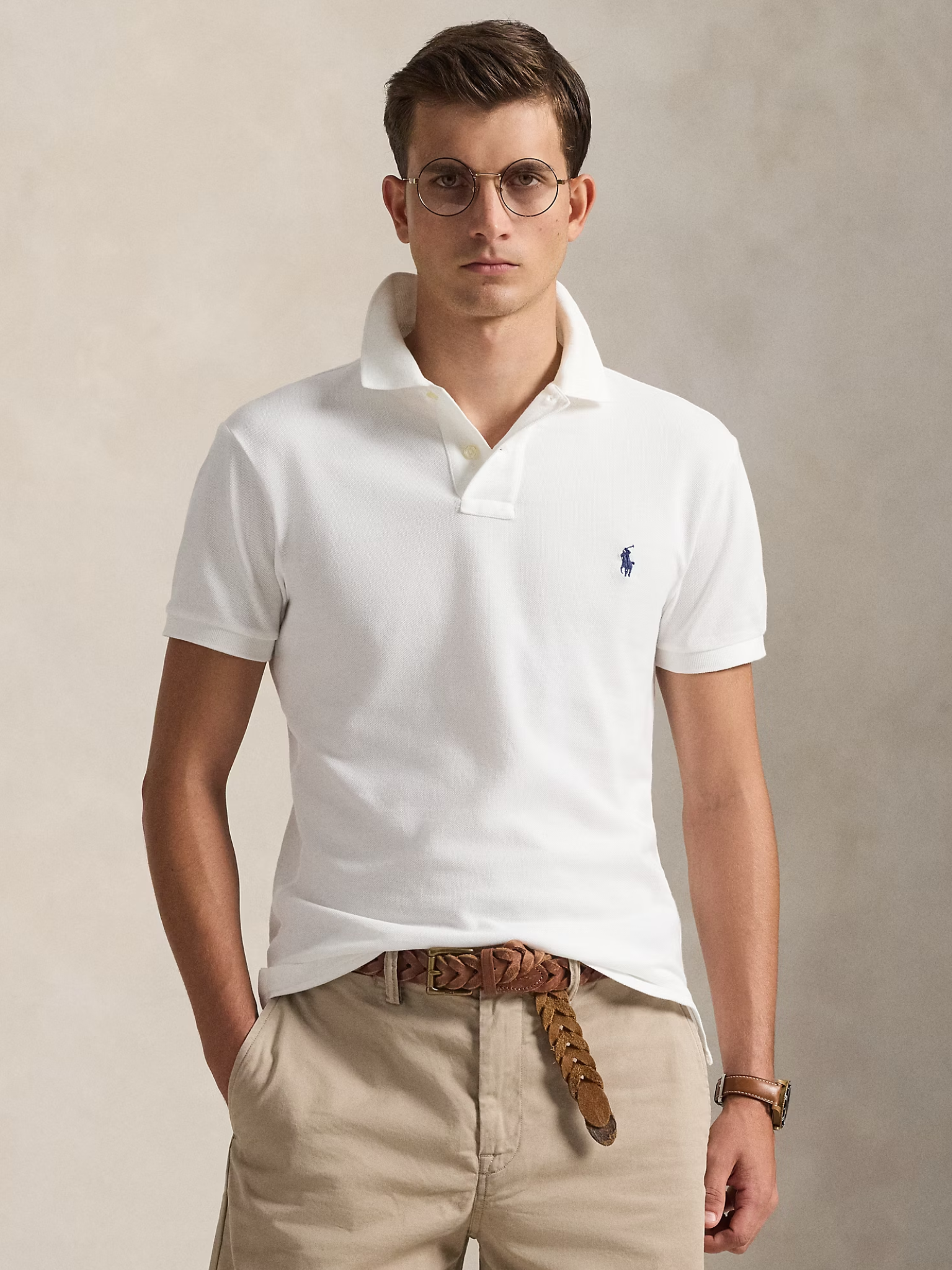 RALPH LAUREN Slim Fit Mesh Polo Shirt White