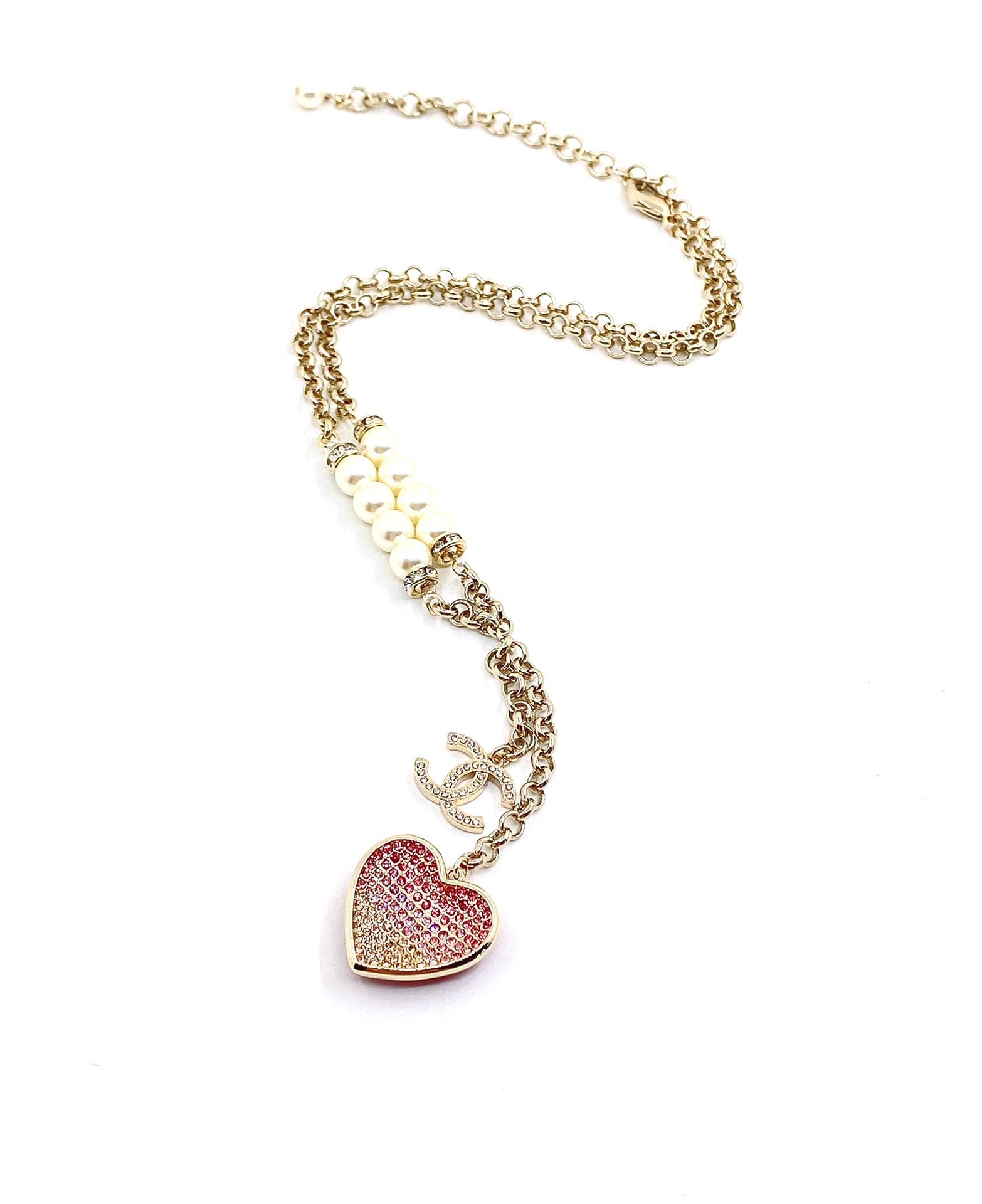 18K  Chanel Pink Heart Diamonds Necklace