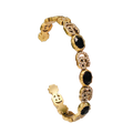 18K Double Gucci Flowers Black Crystals Open Cuff Bracelet