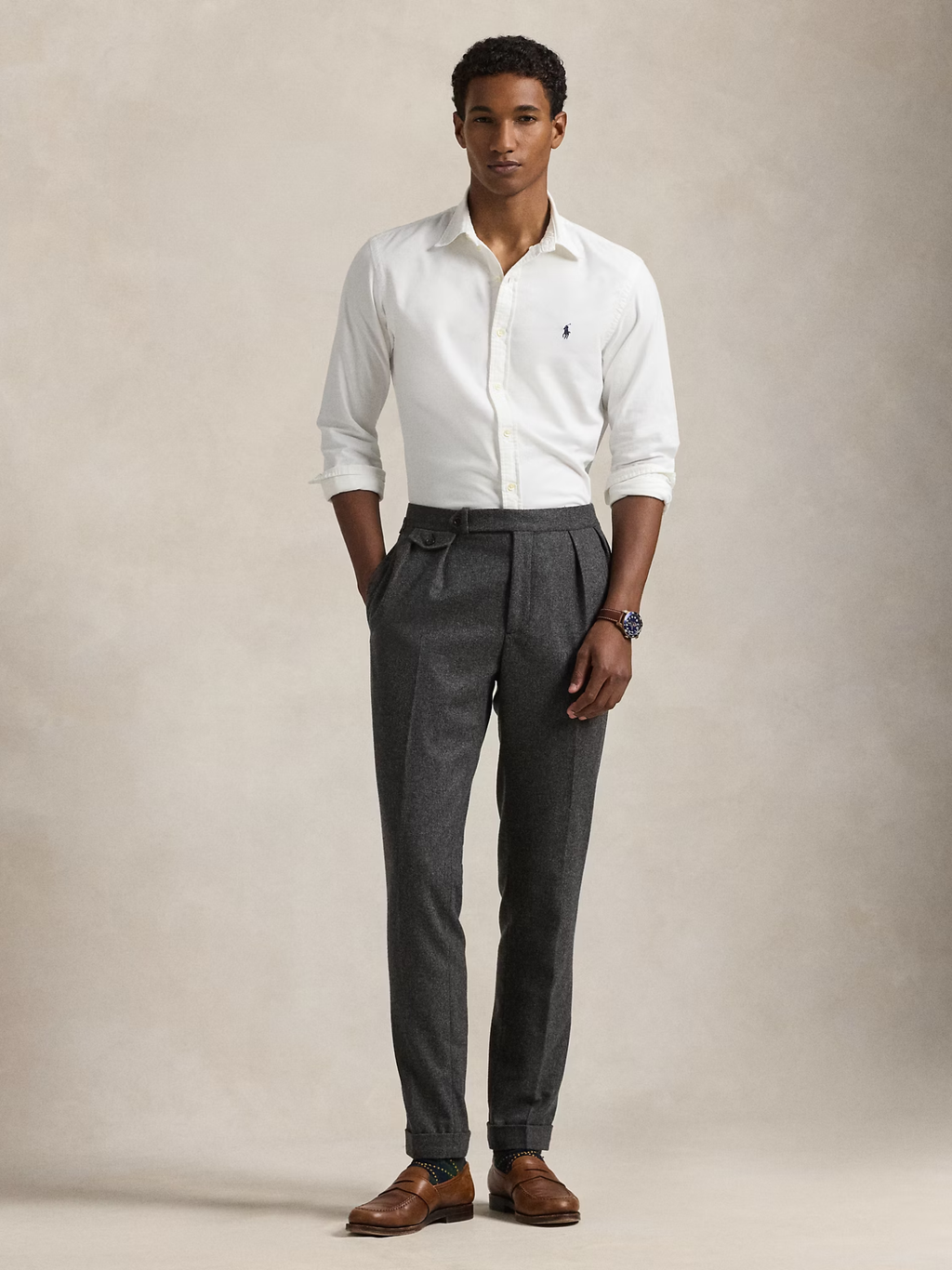 RALPH LAUREN Slim Fit Garment-Dyed Oxford Shirt White