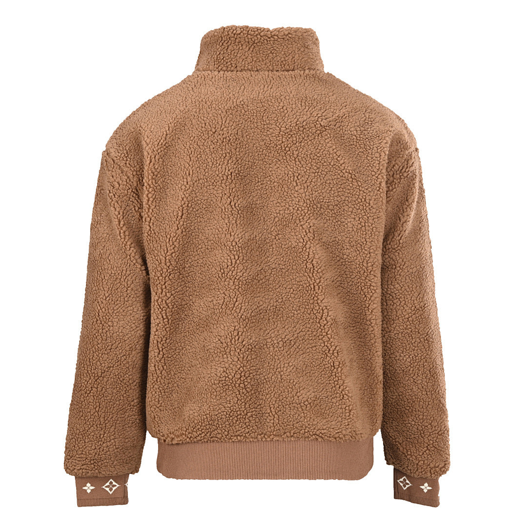 Louis Vuitton Leather Patch Stand-Collar Fleece Jacket
