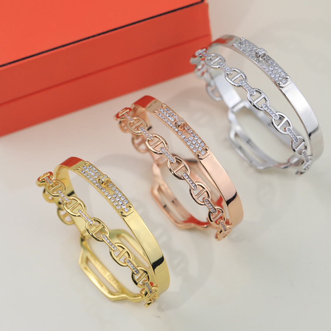 18K Kelly Double Tour Diamond Hermes Bracelet