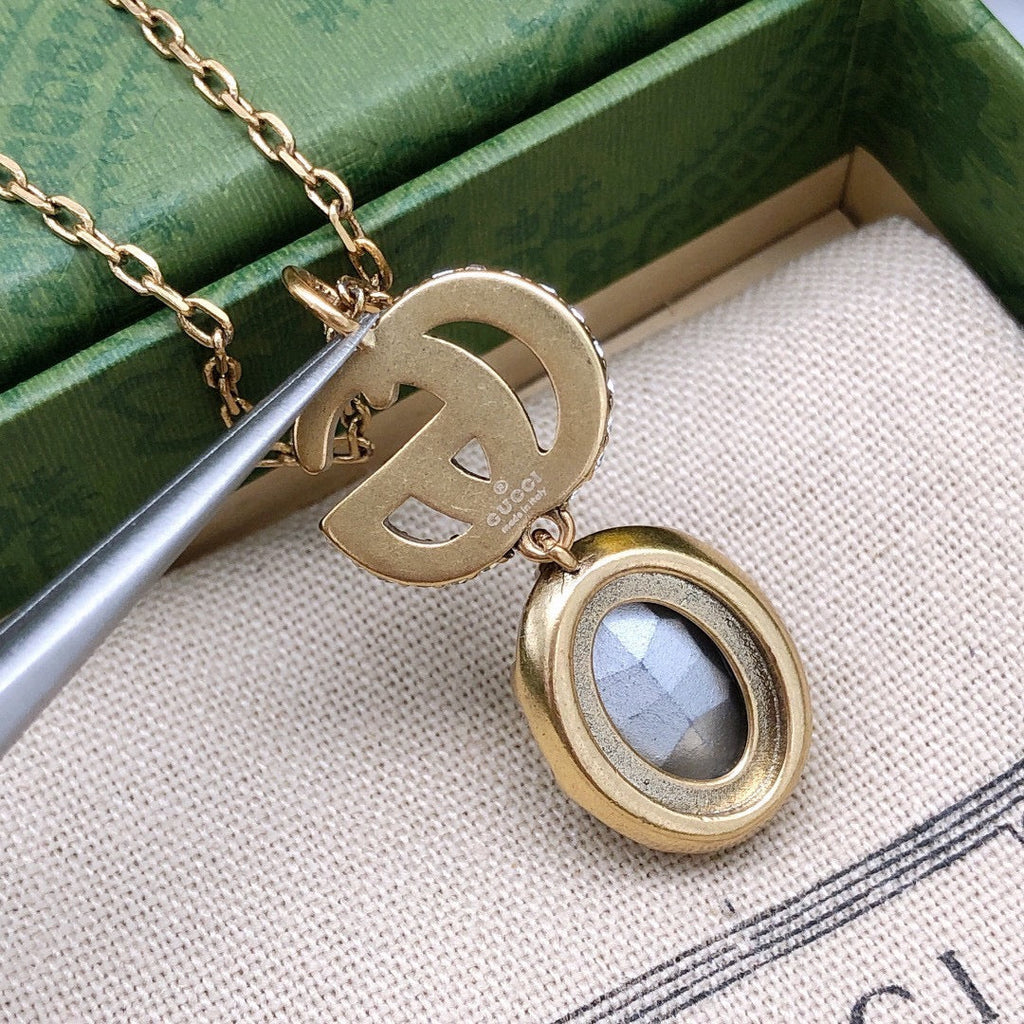 18K Double Gucci Crystal Necklace